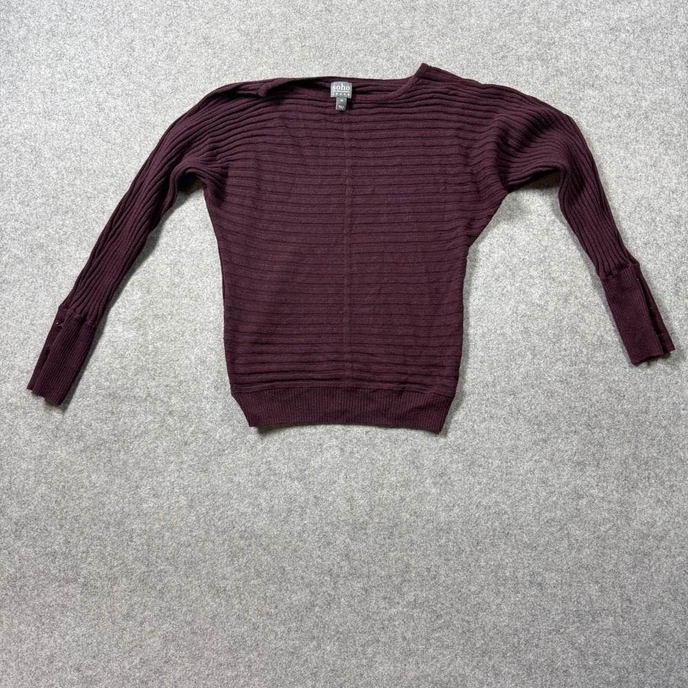 Soho New York & Company Women Ribbed Knit Sweater XS Burgundy Lace Up Cuffs